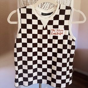 Mini Rodini Checkered Kids Sleeveless Top brown and off white. 9-11yrs